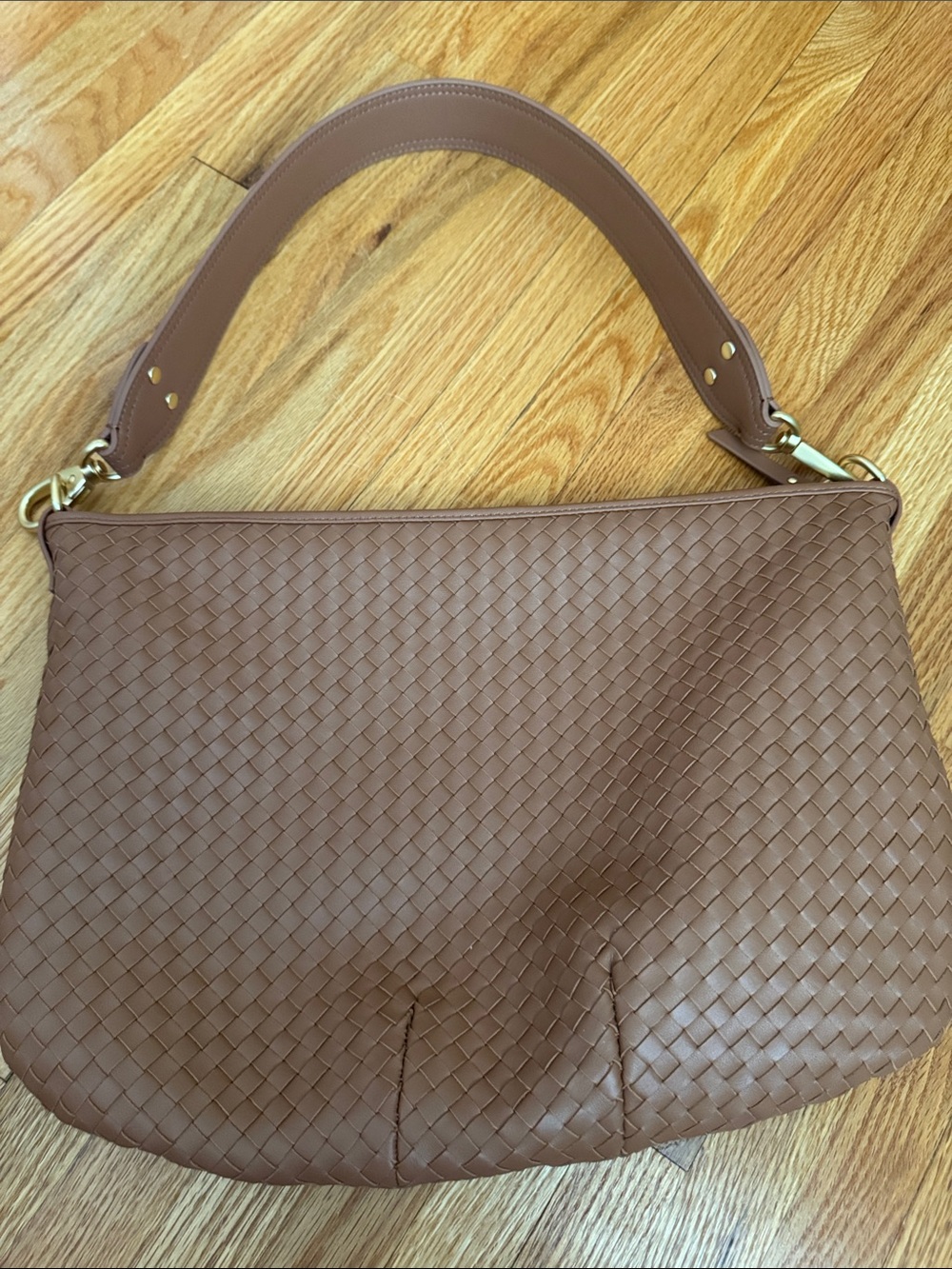 Quince Italian Handwoven Leather Shoulder Bag Cognac Excellent Used Condition - Picture 2 of 9